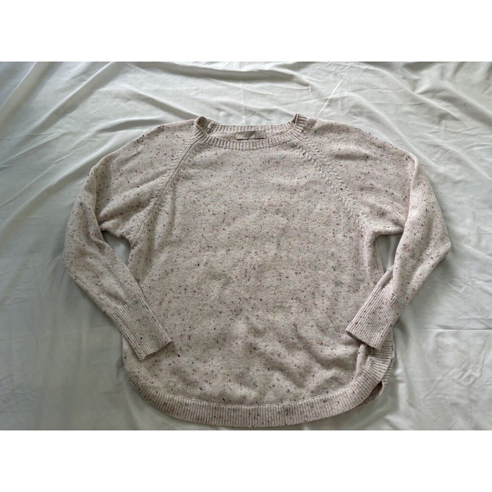 Loft Beige Speckled Knit Crewneck Raglan Long Sleeve Pullover Sweater S
